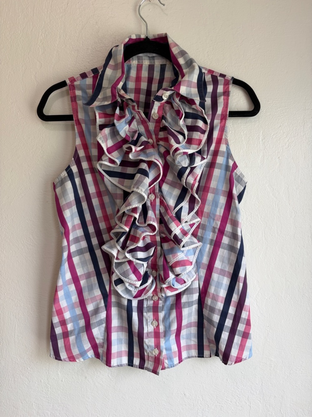 Anne Fontaine Gingham Alexandra Ruffled Shirt size 44 us 12